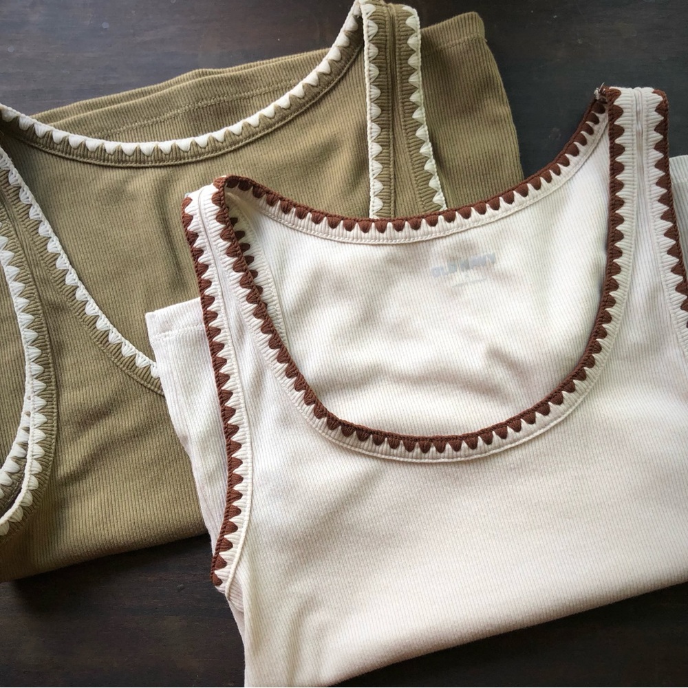 Two Old Navy embroidered tank tops